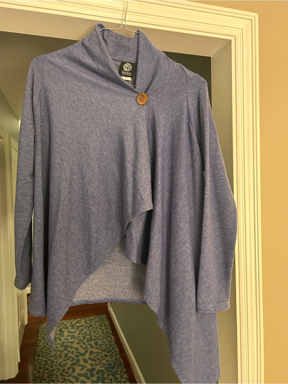 Bobeau Heathered Blue Open Front Cardigan with Button Accent